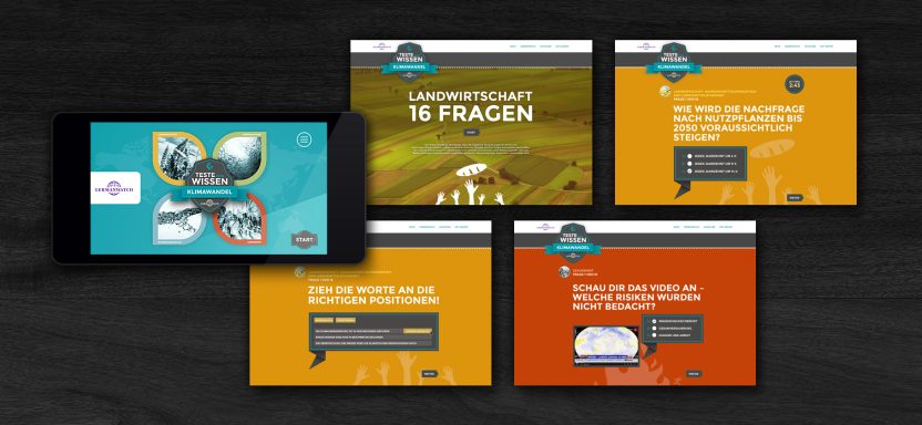 Mobile Gerät mit vier informativen Grafiken in verschiedenen Farben auf schwarzem Hintergrund.