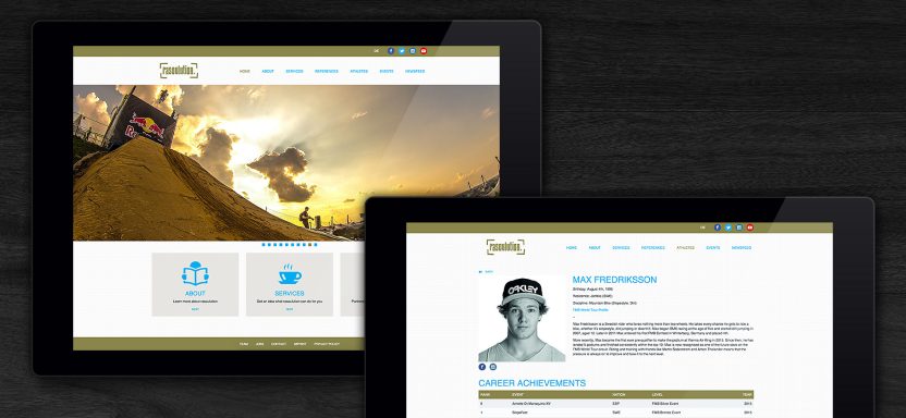 Zwei Tablets mit einer modernen Website-Anzeige und Landschaftshintergrund.