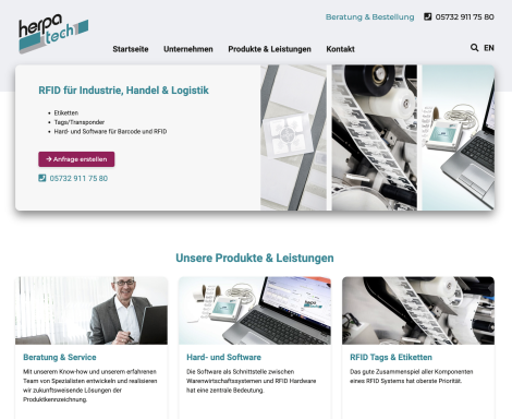 Website mit Informationen zu Produkten und Dienstleistungen für Industrie und Handel.