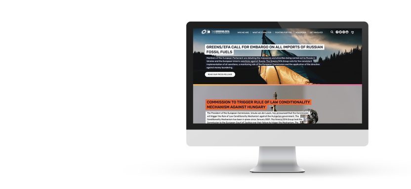 Computerbildschirm zeigt eine moderne Website mit Grafiken und Textinhalt.